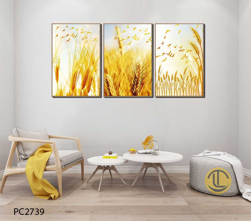 Tranh Phong Cảnh - PC02739-(1) Bộ Tranh Treo Phòng Ngủ Phong Cảnh Bông Lúa - PC02739