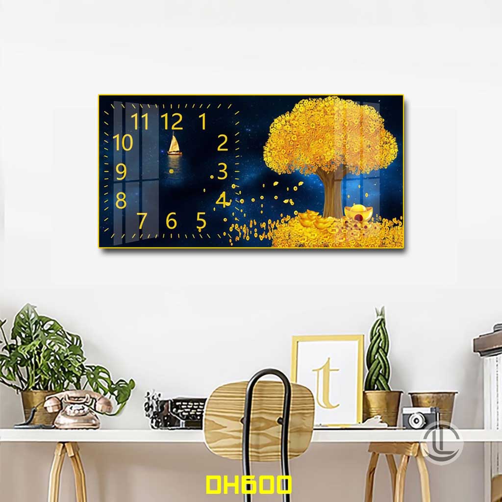 Đồng Hồ Tráng Gương Cây Kim Tiền - DH600 Đồng Hồ Tráng Gương Cây Kim Tiền - DH600